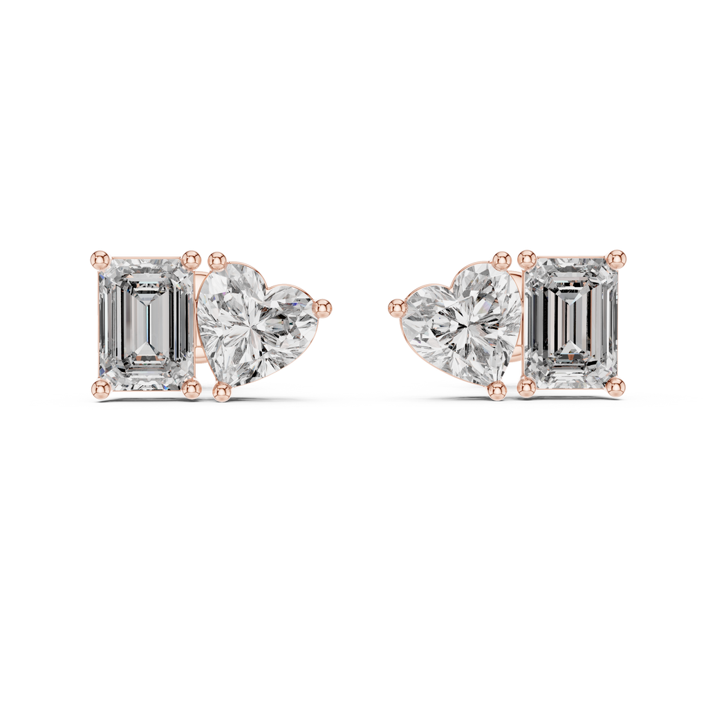Elaris Emerald & Heart Lab Grown Diamond Stud Earrings