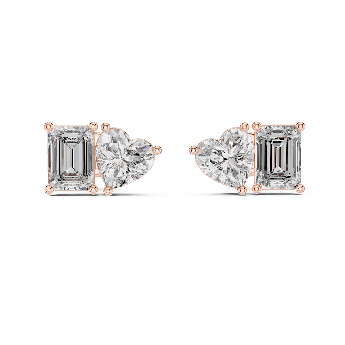 Elaris Emerald & Heart Lab Grown Diamond Stud Earrings