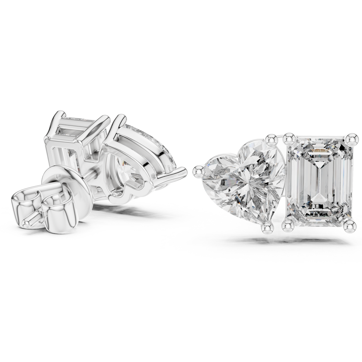 Elaris Emerald & Heart Lab Grown Diamond Stud Earrings