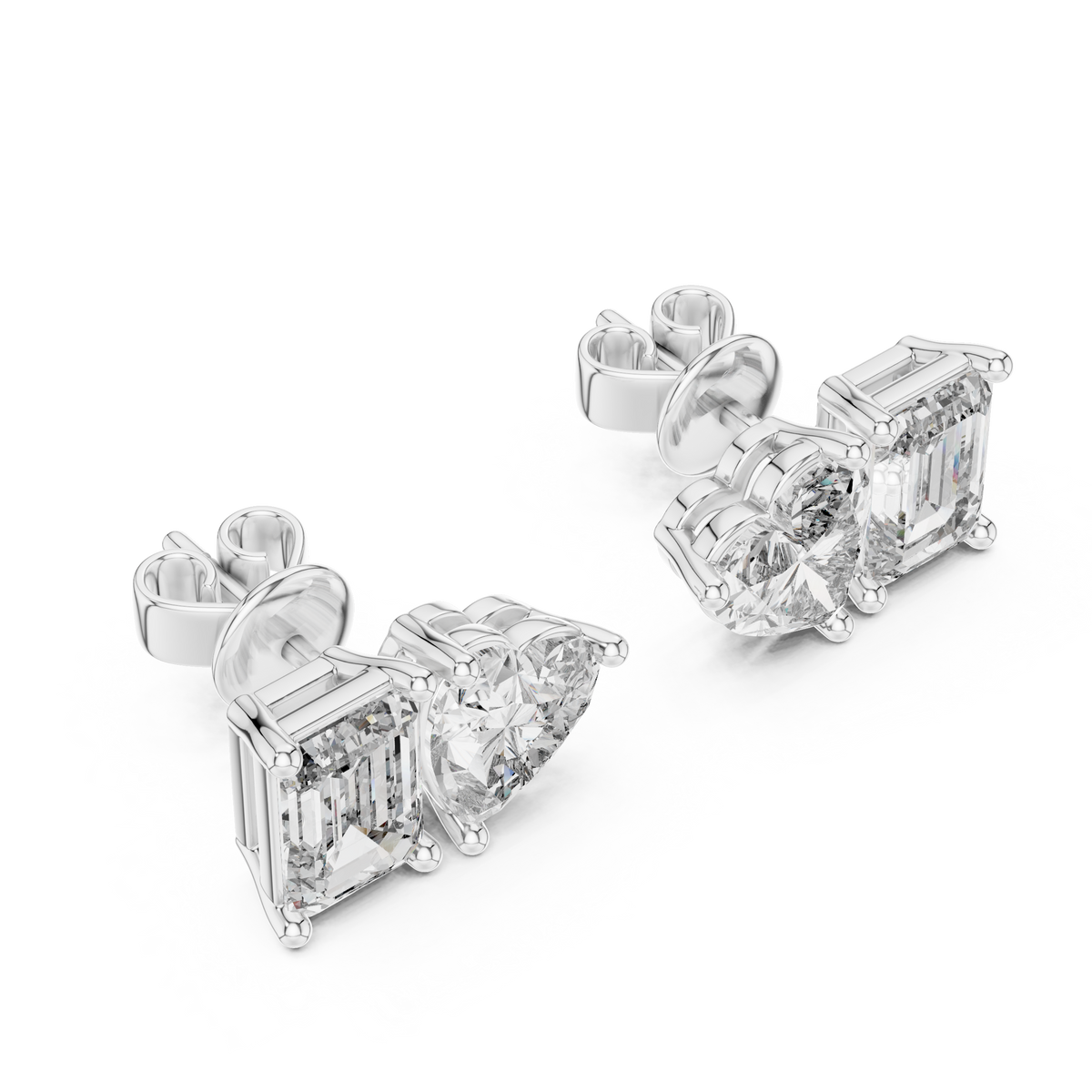 Elaris Emerald & Heart Lab Grown Diamond Stud Earrings