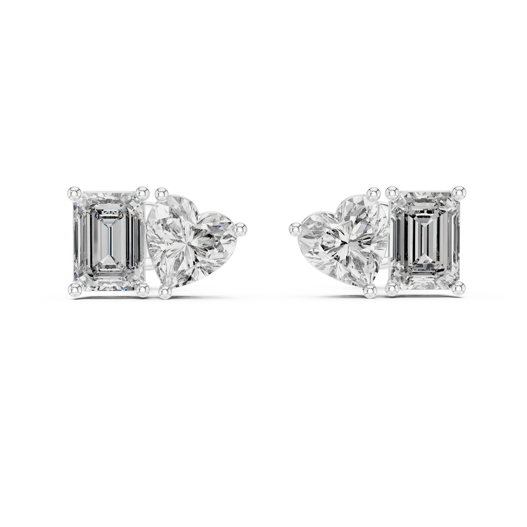 Elaris Emerald & Heart Lab Grown Diamond Stud Earrings