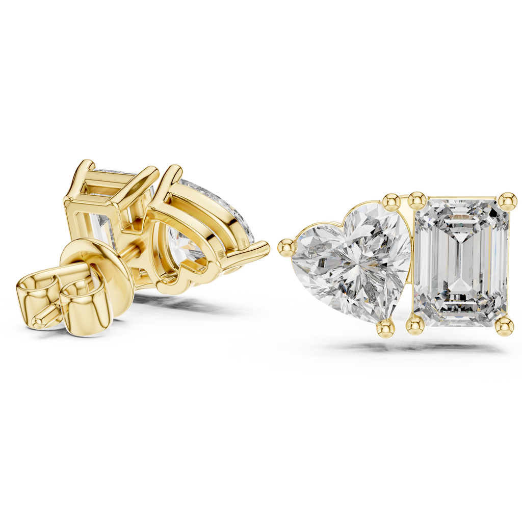Elaris Emerald & Heart Lab Grown Diamond Stud Earrings