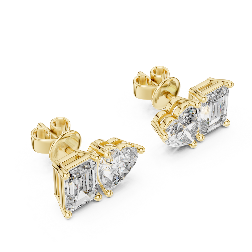 Elaris Emerald & Heart Lab Grown Diamond Stud Earrings