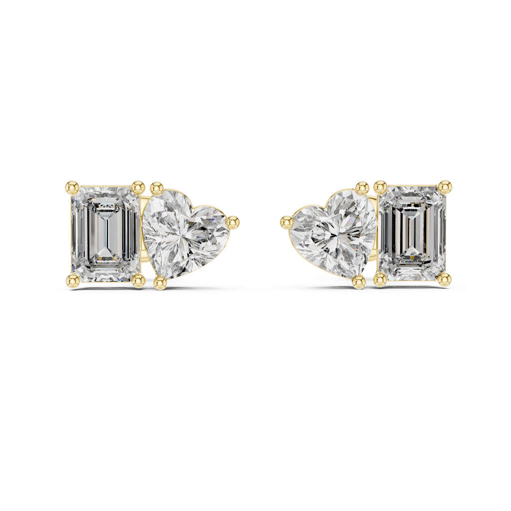Elaris Emerald & Heart Lab Grown Diamond Stud Earrings