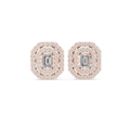 Valeria Emerald Cut Lab Grown Diamond Octagon Double Halo Statement Stud Earrings