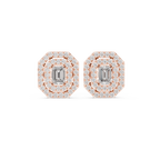 Valeria Emerald Cut Lab Grown Diamond Octagon Double Halo Statement Stud Earrings