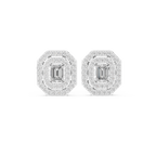 Valeria Emerald Cut Lab Grown Diamond Octagon Double Halo Statement Stud Earrings