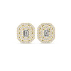 Valeria Emerald Cut Lab Grown Diamond Octagon Double Halo Statement Stud Earrings