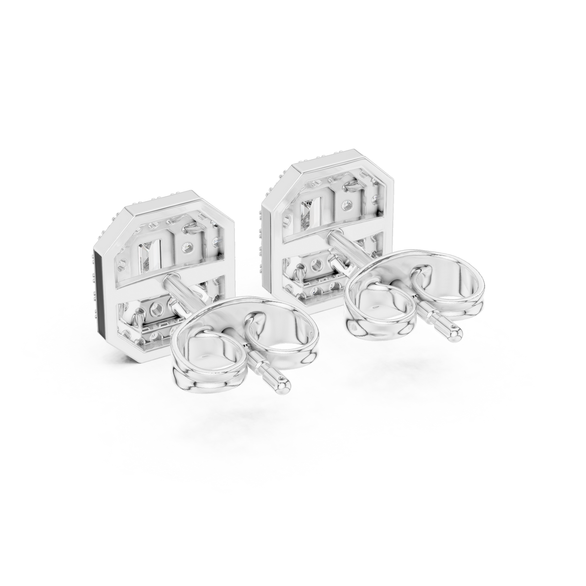 Mirabelle Emerald Cut Lab Grown Diamond Octagon Double Halo Stud Earrings