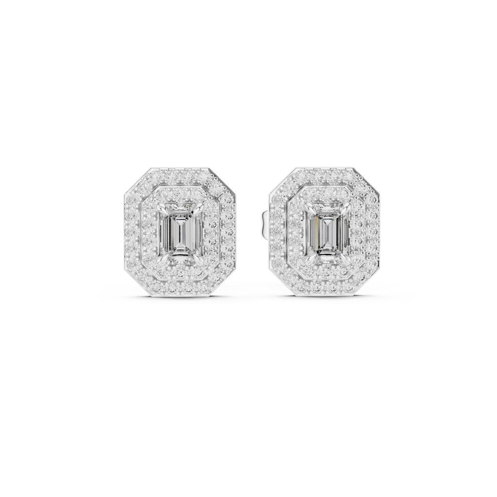 Mirabelle Emerald Cut Lab Grown Diamond Octagon Double Halo Stud Earrings