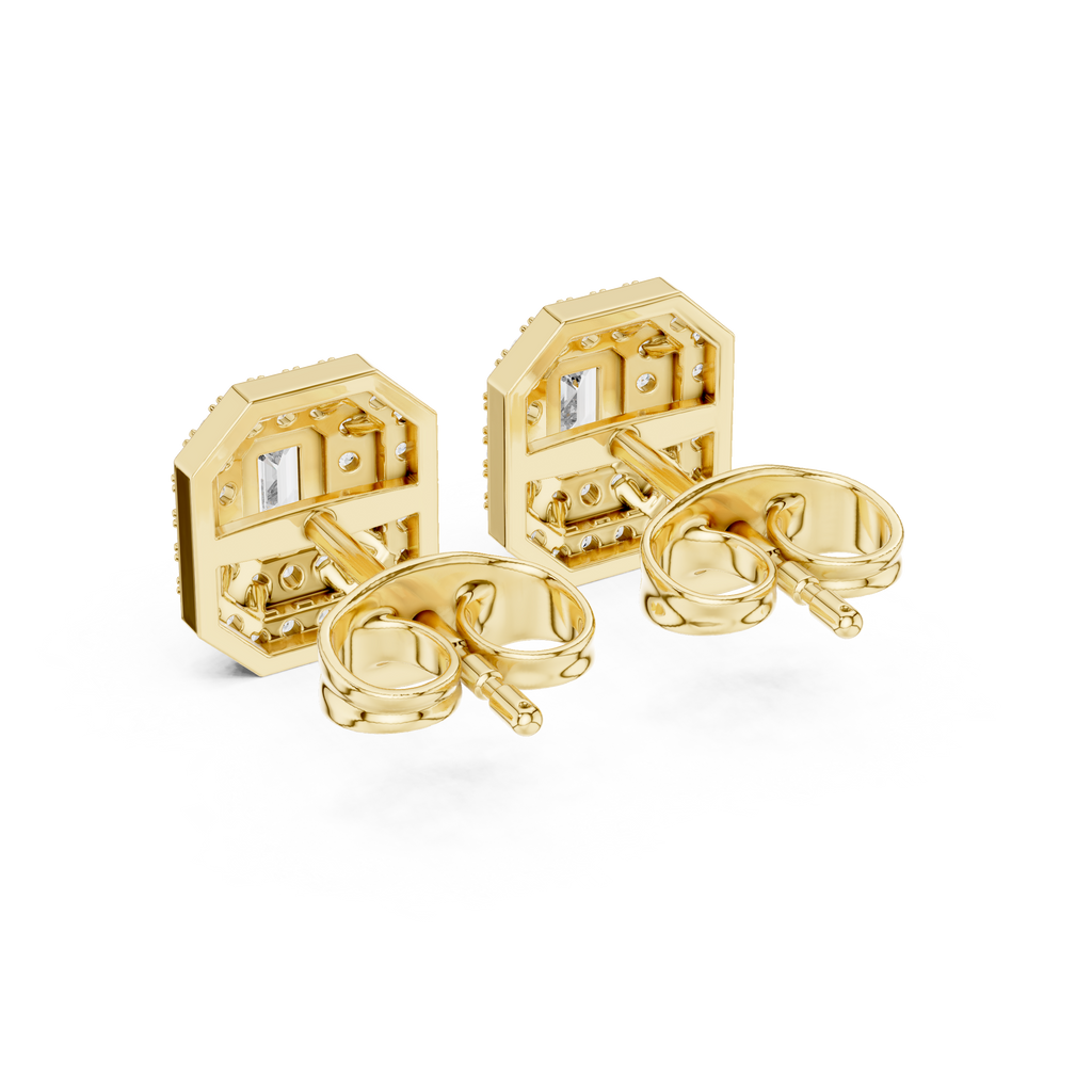 Mirabelle Emerald Cut Lab Grown Diamond Octagon Double Halo Stud Earrings