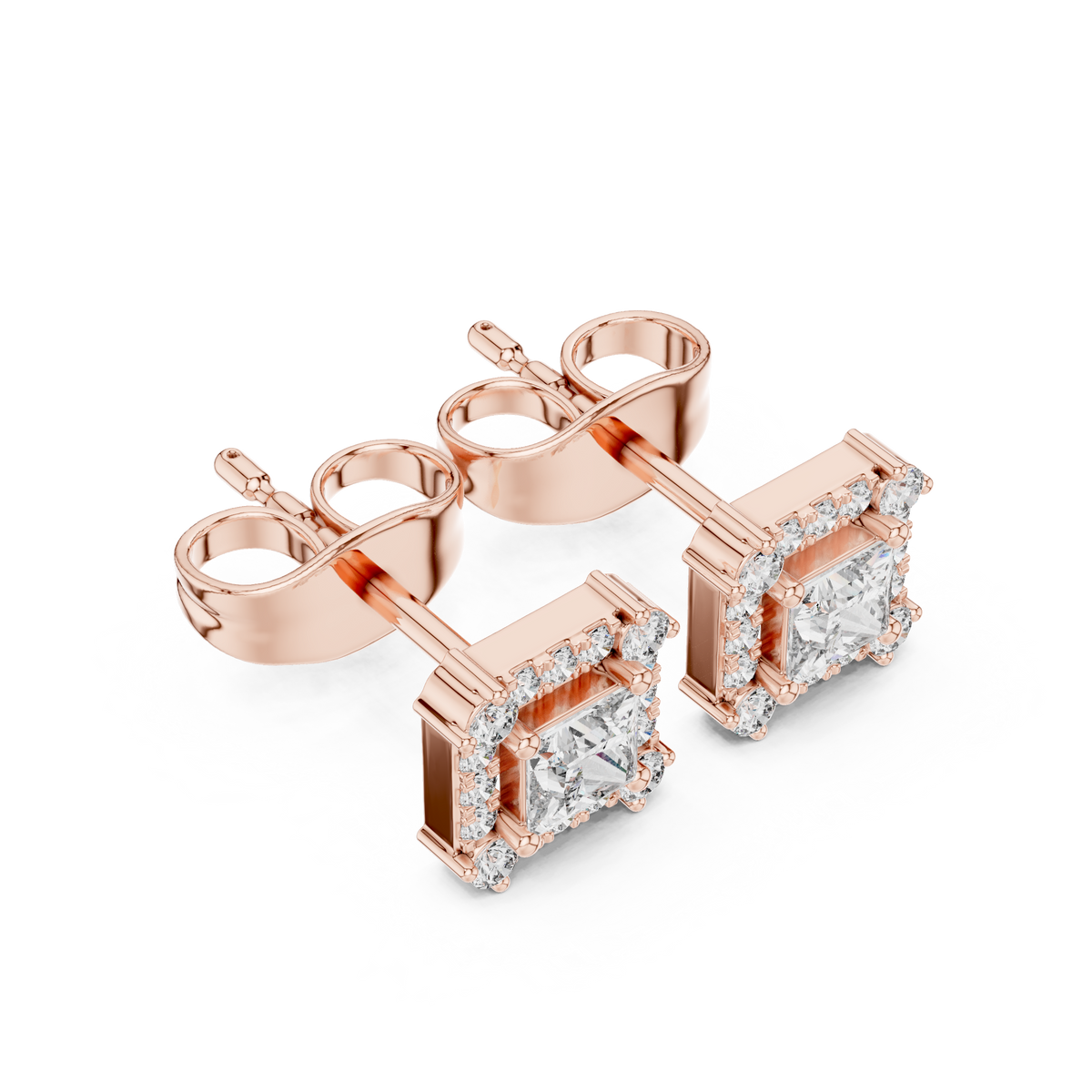 Rowena Princess Cut Lab Grown Diamond Halo Stud Earrings