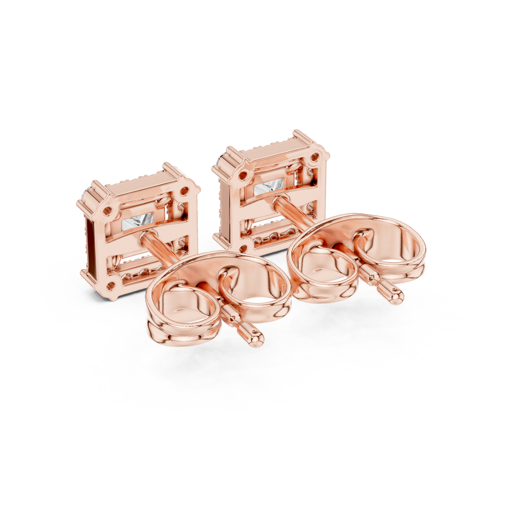 Rowena Princess Cut Lab Grown Diamond Halo Stud Earrings