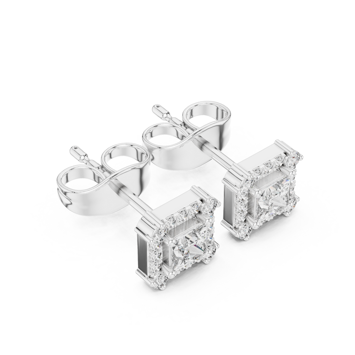 Rowena Princess Cut Lab Grown Diamond Halo Stud Earrings