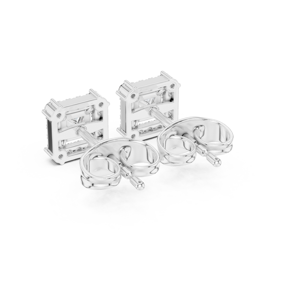 Rowena Princess Cut Lab Grown Diamond Halo Stud Earrings