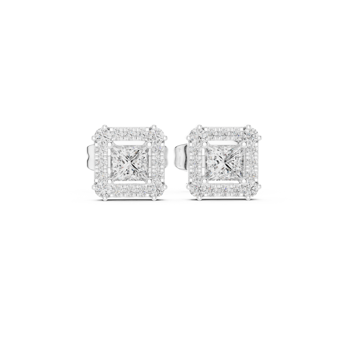 Rowena Princess Cut Lab Grown Diamond Halo Stud Earrings