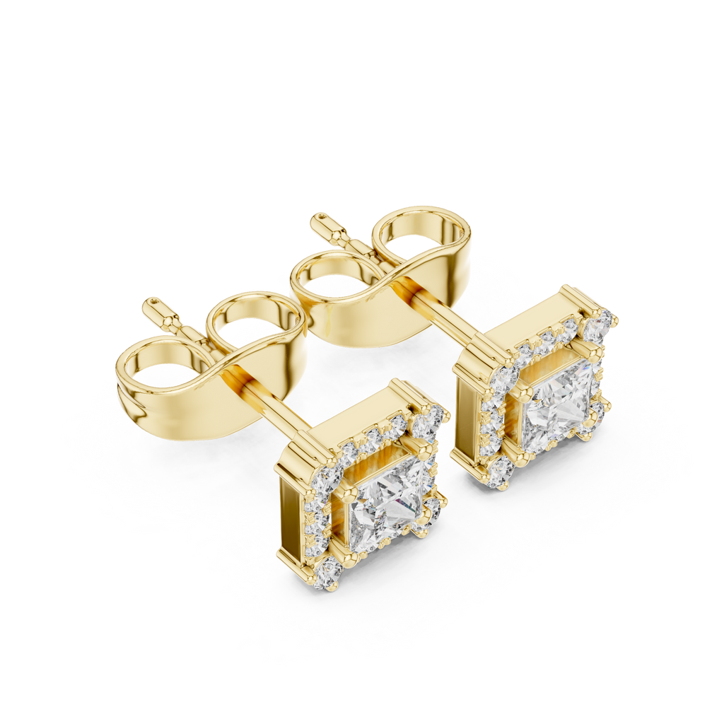 Rowena Princess Cut Lab Grown Diamond Halo Stud Earrings