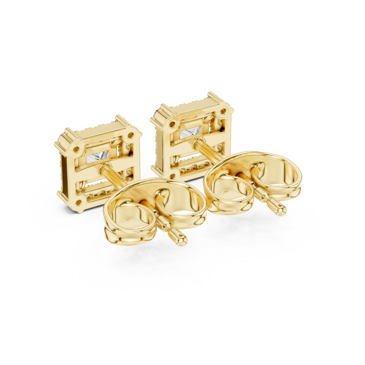 Rowena Princess Cut Lab Grown Diamond Halo Stud Earrings