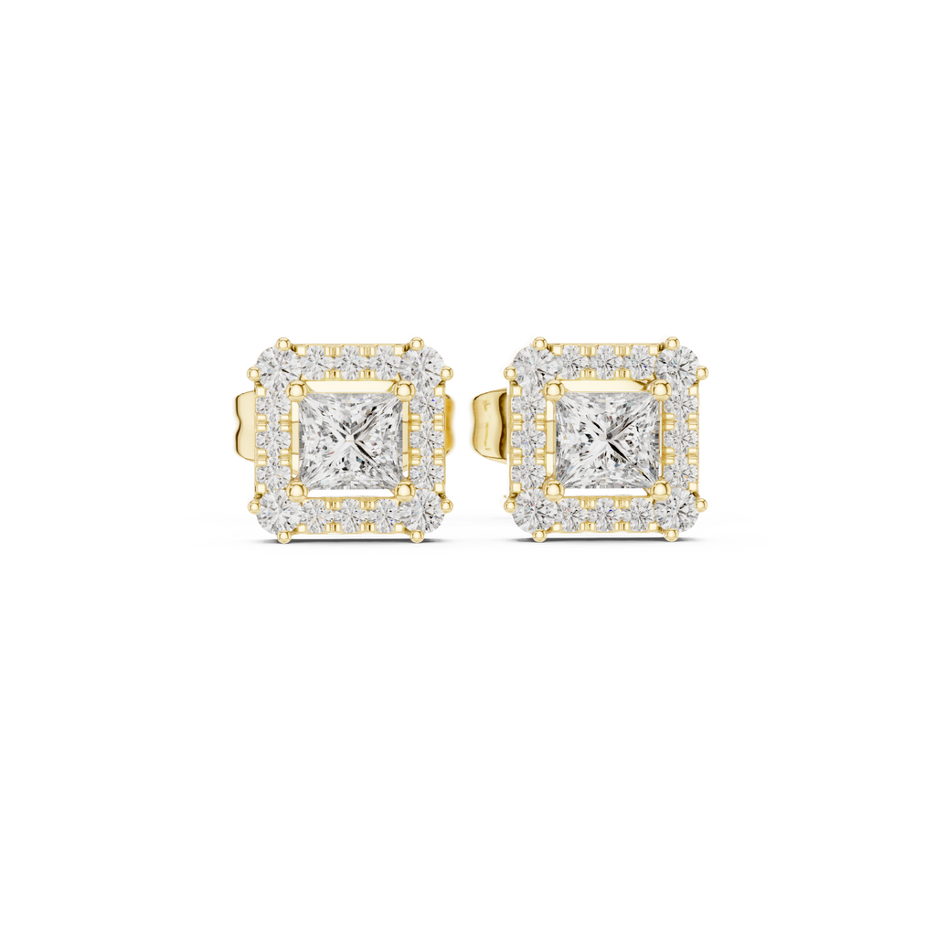 Rowena Princess Cut Lab Grown Diamond Halo Stud Earrings