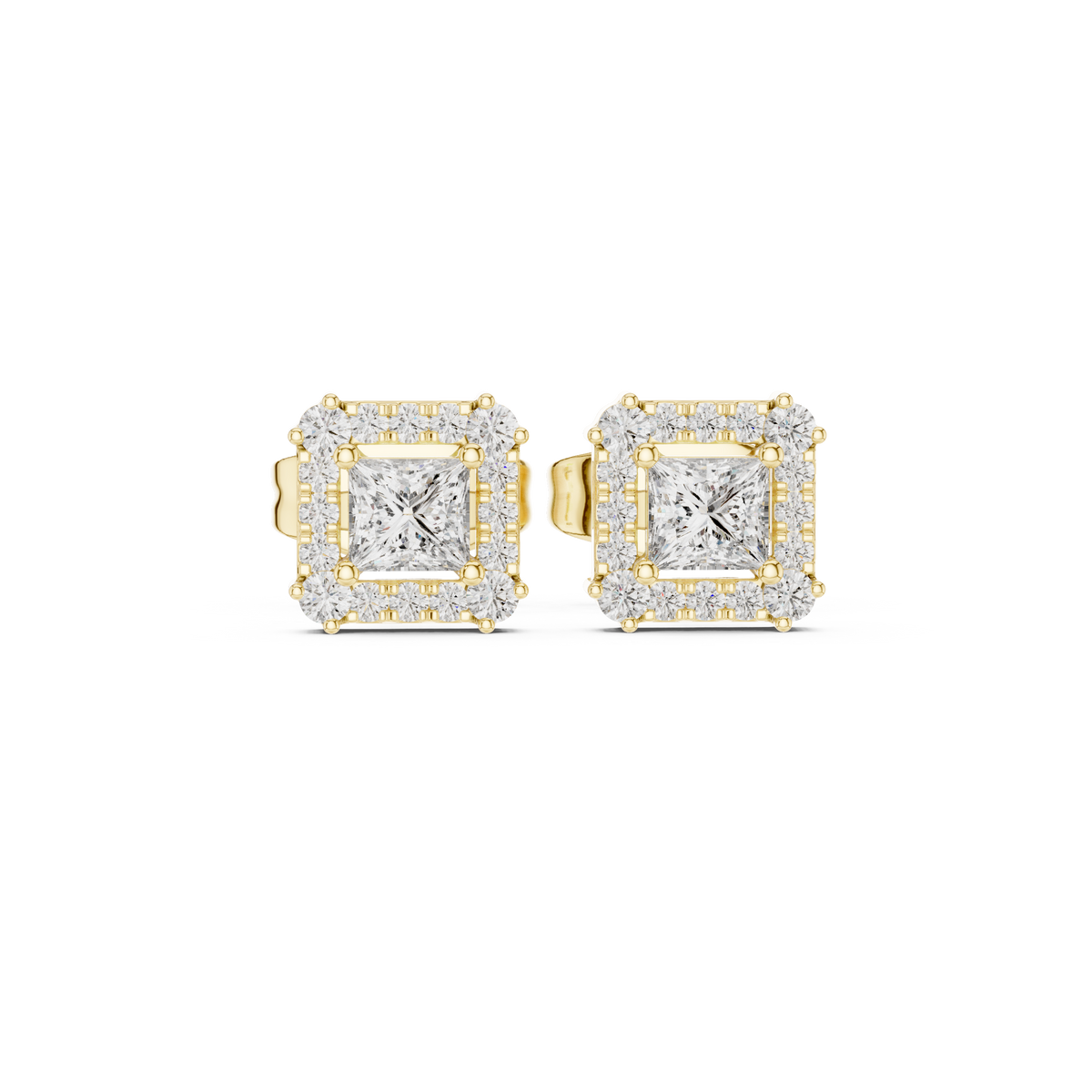 Rowena Princess Cut Lab Grown Diamond Halo Stud Earrings