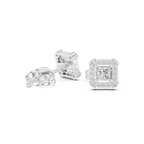 Rowena Princess Cut Lab Grown Diamond Halo Stud Earrings
