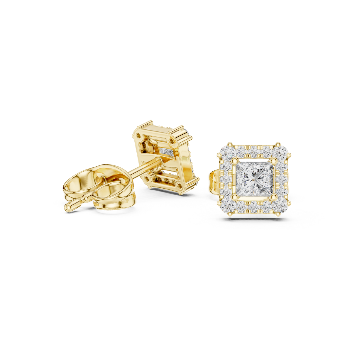 Rowena Princess Cut Lab Grown Diamond Halo Stud Earrings
