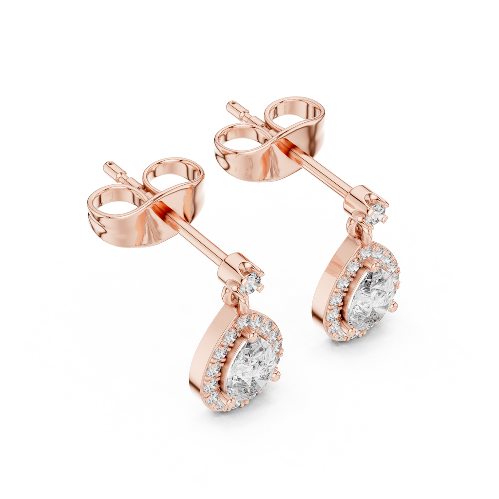 Juliette Pear Shaped Lab Grown Diamond Halo Petite Drop Earrings