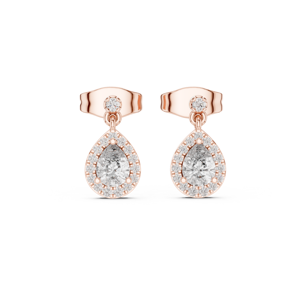 Juliette Pear Shaped Lab Grown Diamond Halo Petite Drop Earrings