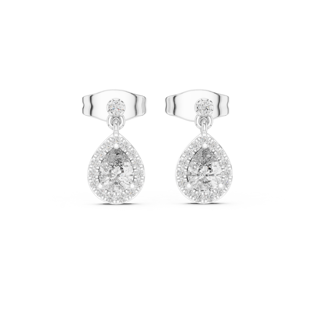 Juliette Pear Shaped Lab Grown Diamond Halo Petite Drop Earrings