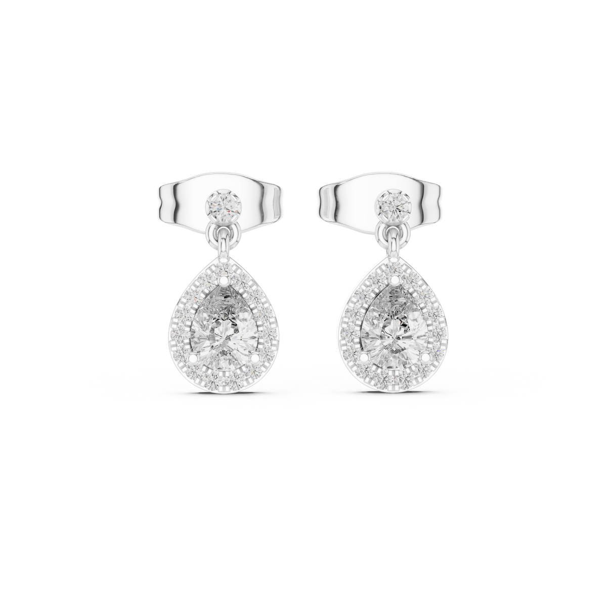 Juliette Pear Shaped Lab Grown Diamond Halo Petite Drop Earrings