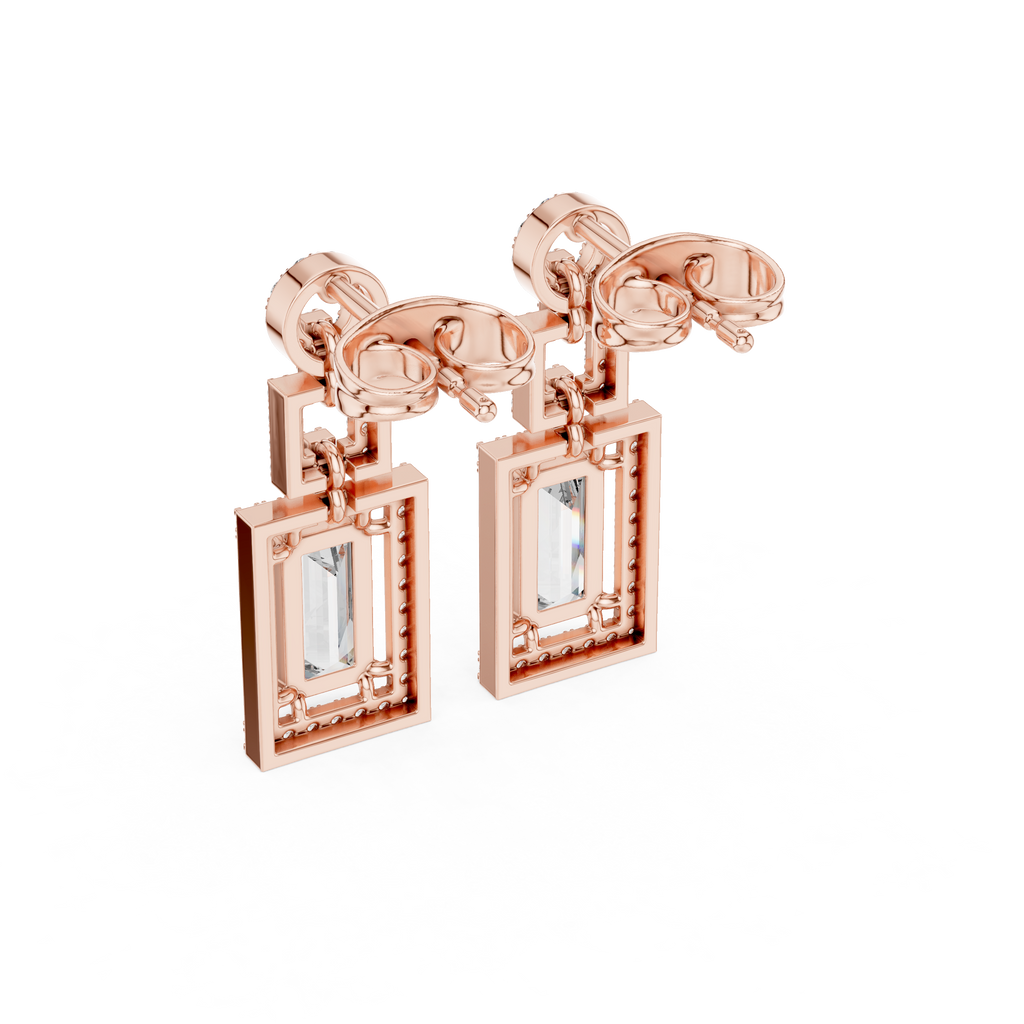 Gatsby Emerald Cut Lab Grown Diamond Art Deco Geometric Drop Earrings