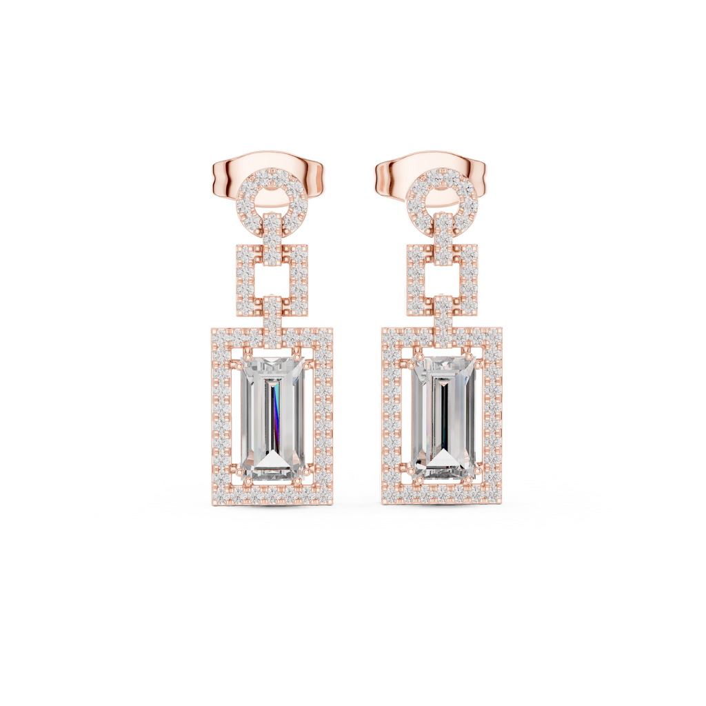 Gatsby Emerald Cut Lab Grown Diamond Art Deco Geometric Drop Earrings
