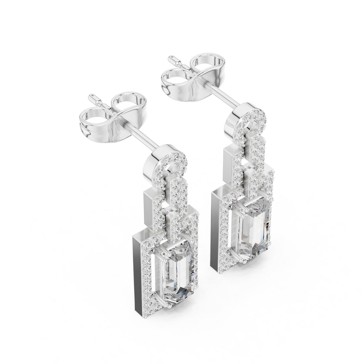 Gatsby Emerald Cut Lab Grown Diamond Art Deco Geometric Drop Earrings