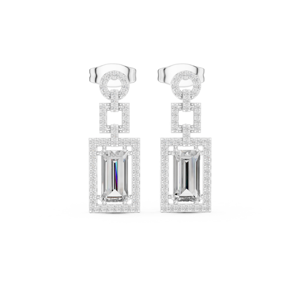 Gatsby Emerald Cut Lab Grown Diamond Art Deco Geometric Drop Earrings