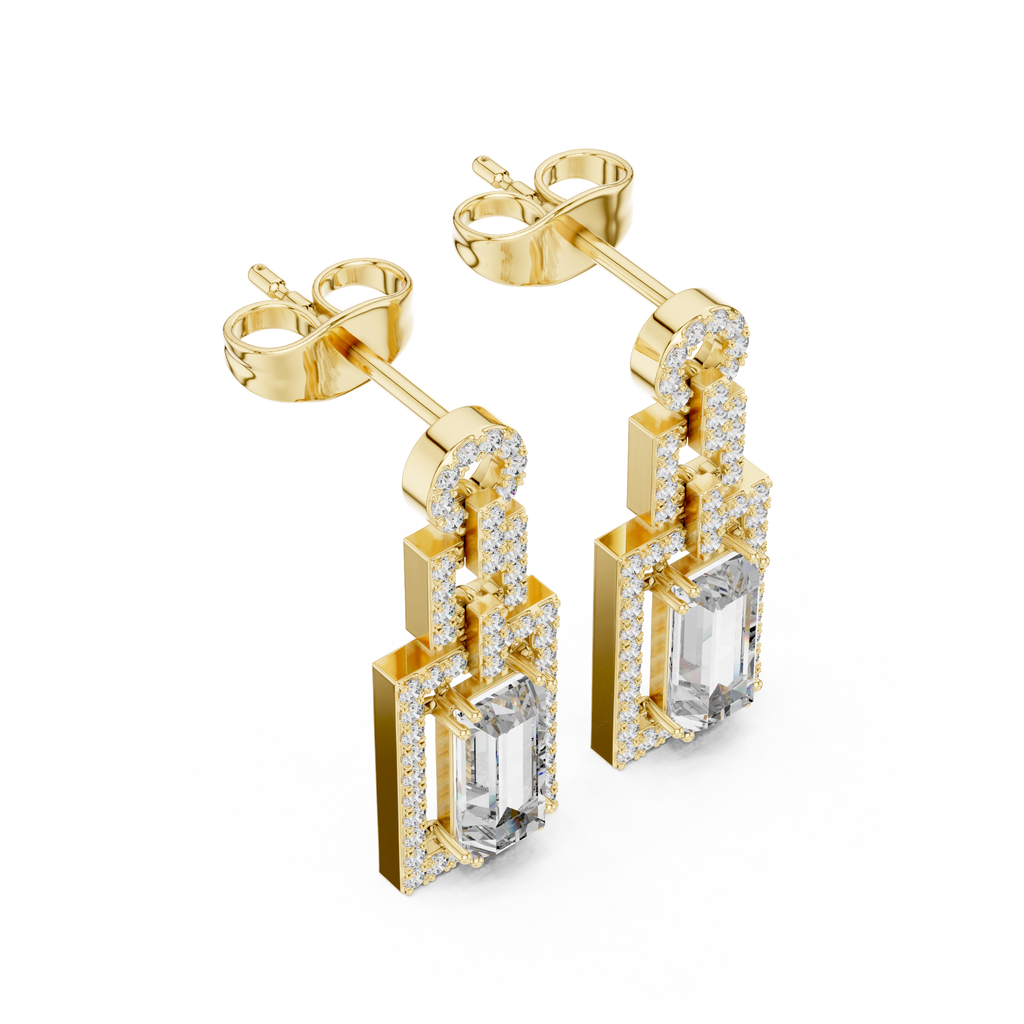 Gatsby Emerald Cut Lab Grown Diamond Art Deco Geometric Drop Earrings
