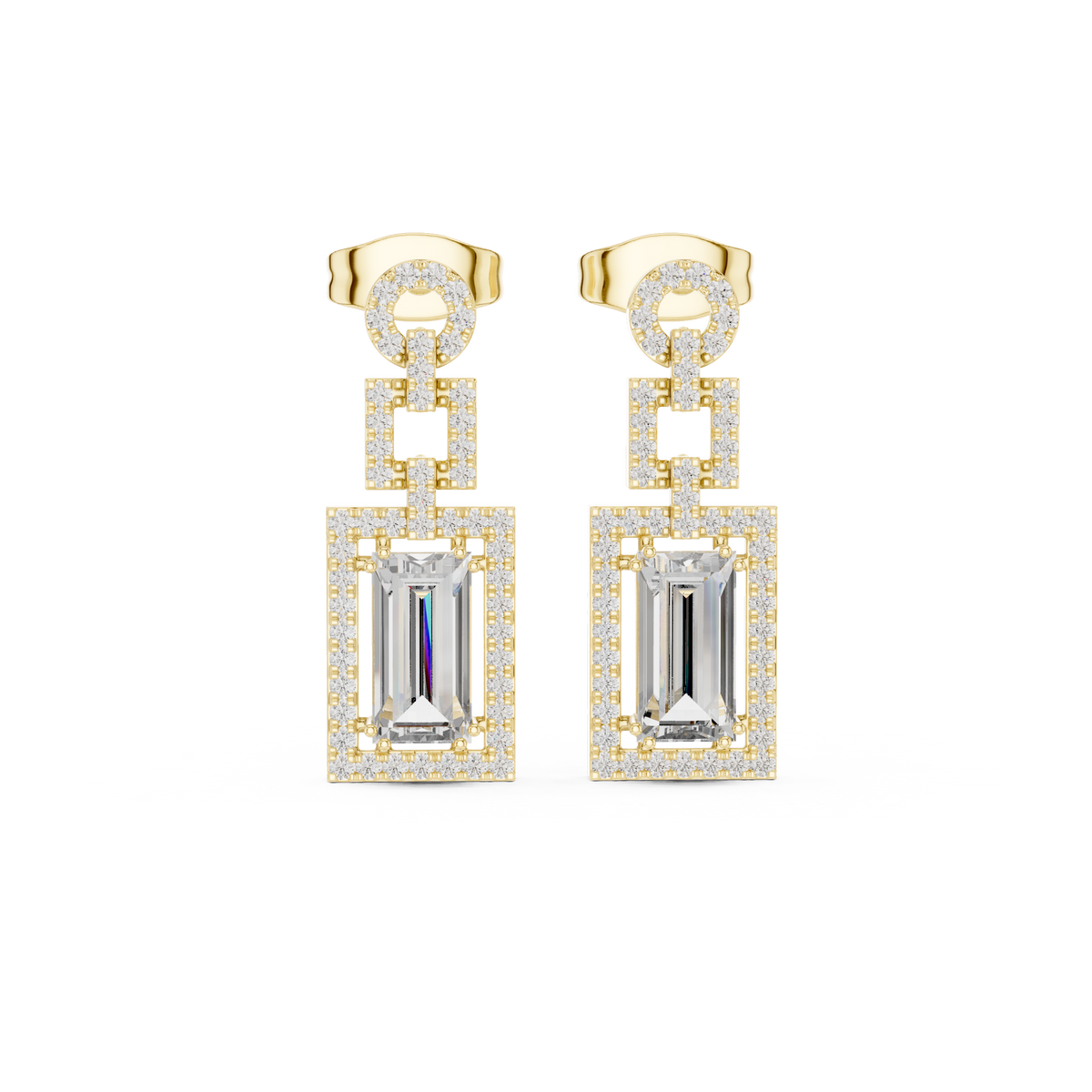 Gatsby Emerald Cut Lab Grown Diamond Art Deco Geometric Drop Earrings