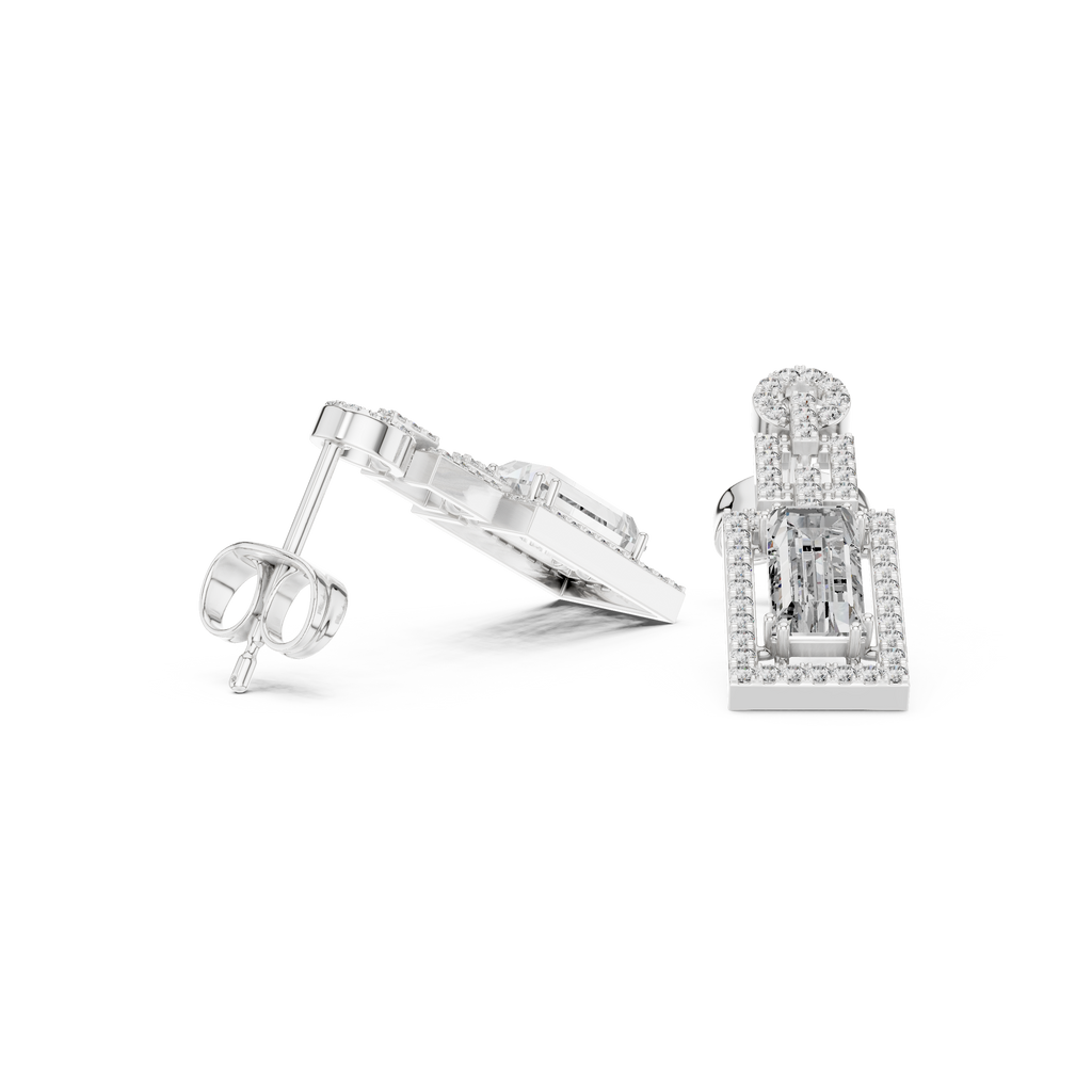 Gatsby Emerald Cut Lab Grown Diamond Art Deco Geometric Drop Earrings