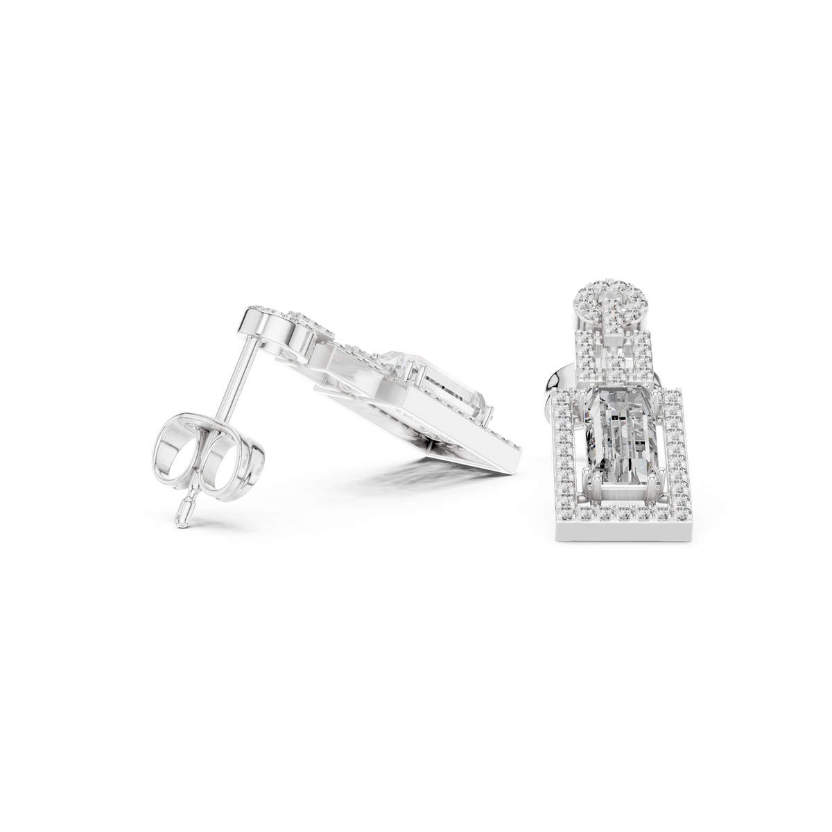 Gatsby Emerald Cut Lab Grown Diamond Art Deco Geometric Drop Earrings
