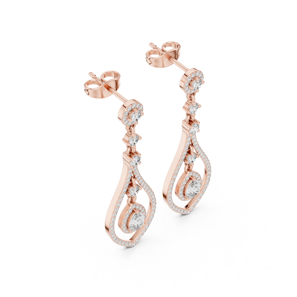 Evelyn Pear Shaped Lab Grown Diamond Long Drop Earrings with Pavé Teardrop Frame