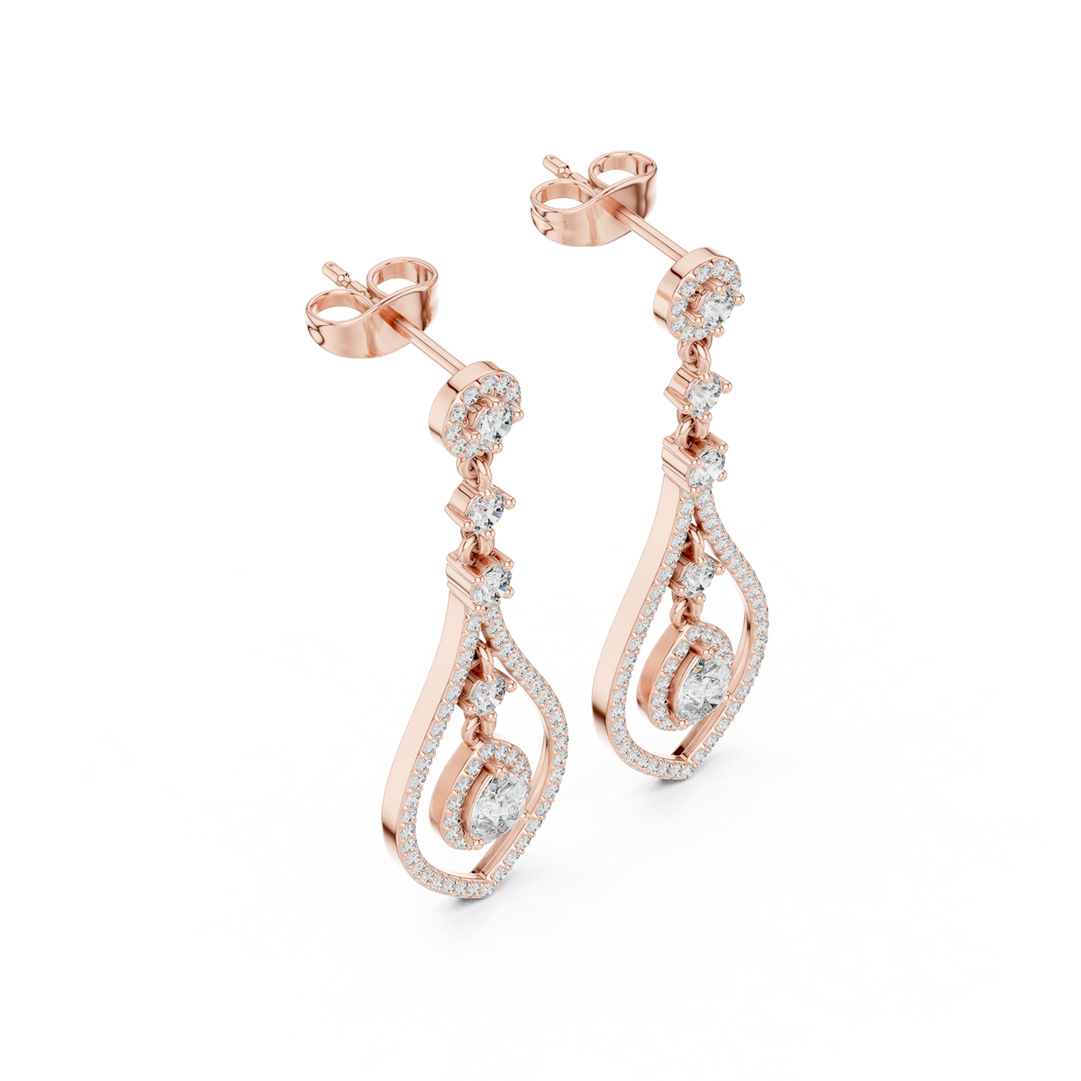 Evelyn Pear Shaped Lab Grown Diamond Long Drop Earrings with Pavé Teardrop Frame