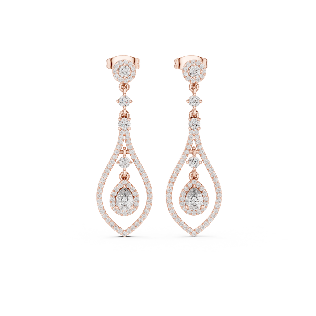 Evelyn Pear Shaped Lab Grown Diamond Long Drop Earrings with Pavé Teardrop Frame