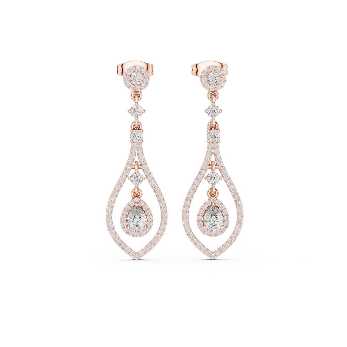 Evelyn Pear Shaped Lab Grown Diamond Long Drop Earrings with Pavé Teardrop Frame