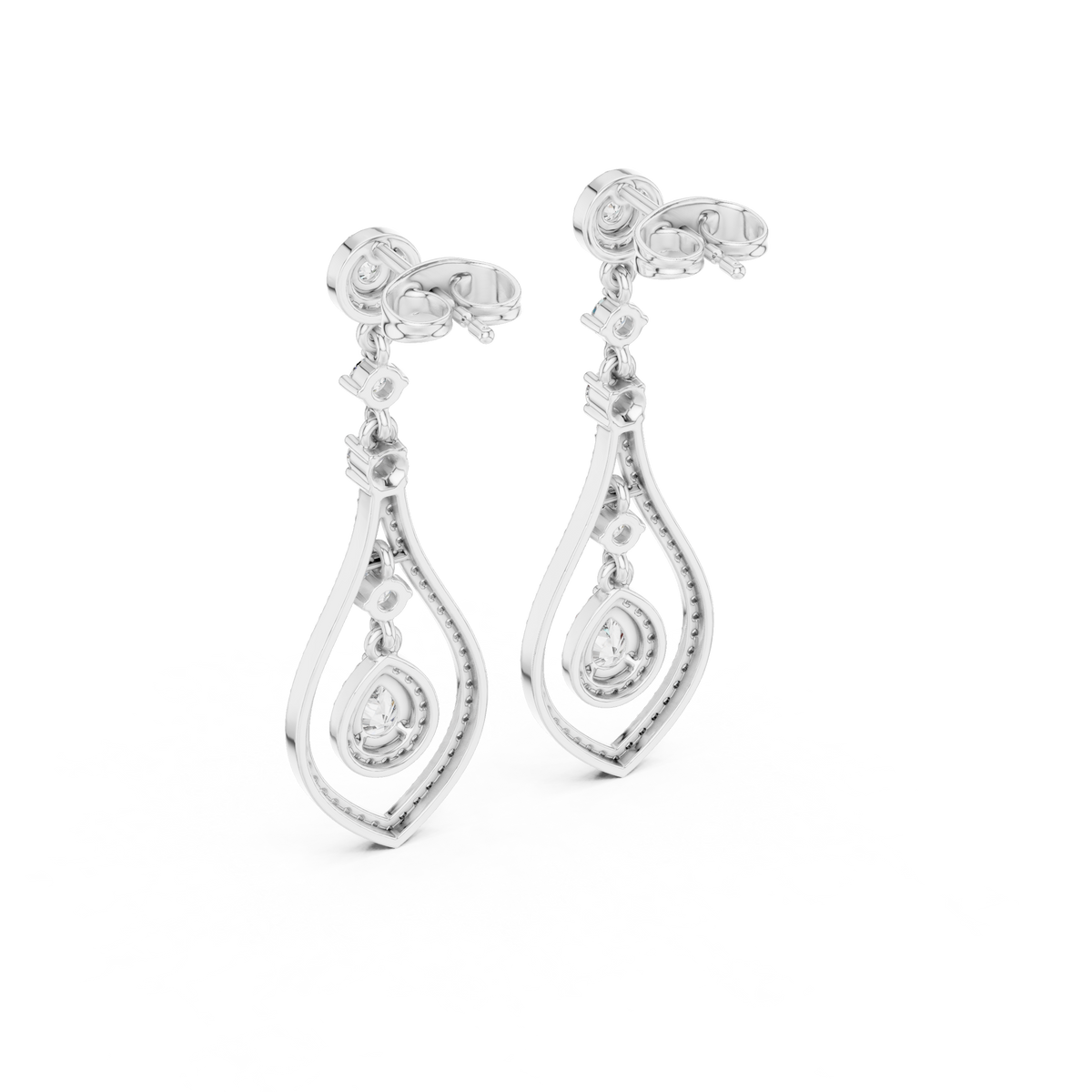 Evelyn Pear Shaped Lab Grown Diamond Long Drop Earrings with Pavé Teardrop Frame