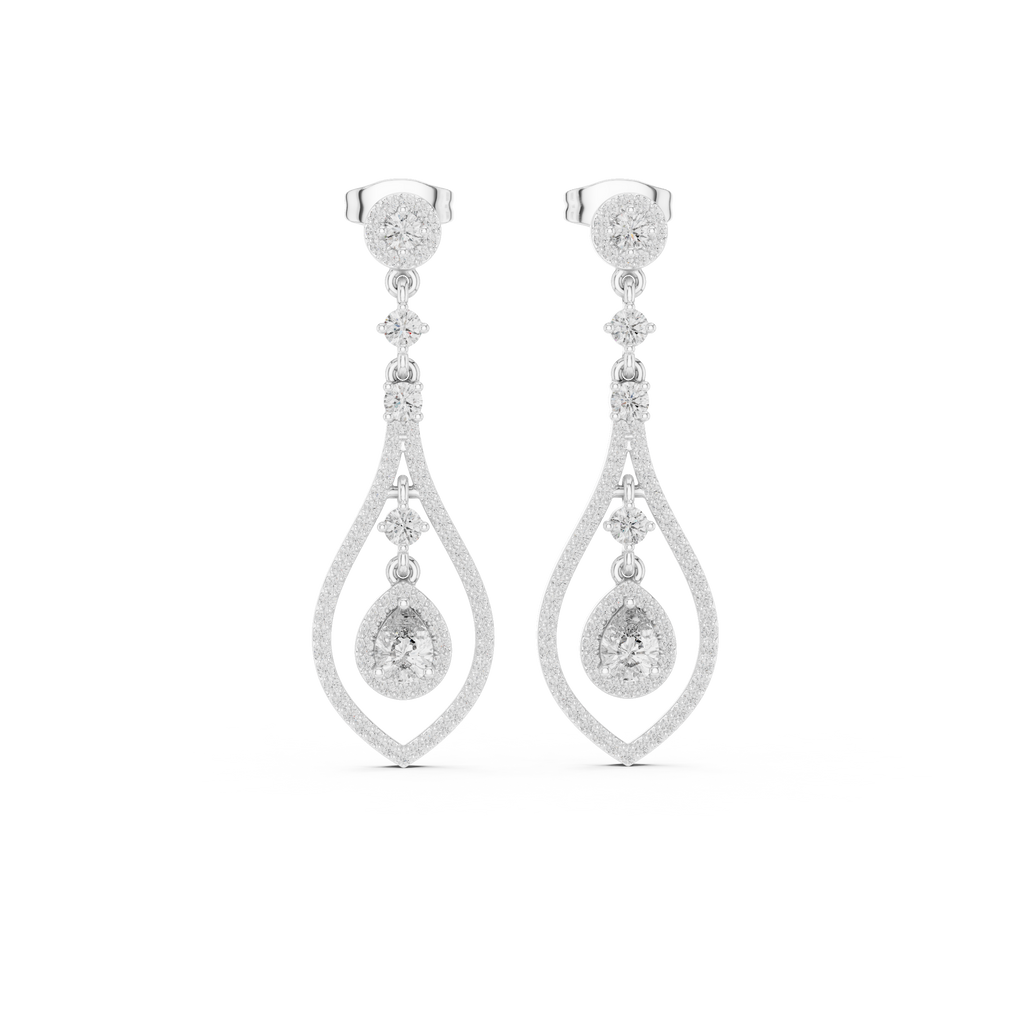 Evelyn Pear Shaped Lab Grown Diamond Long Drop Earrings with Pavé Teardrop Frame