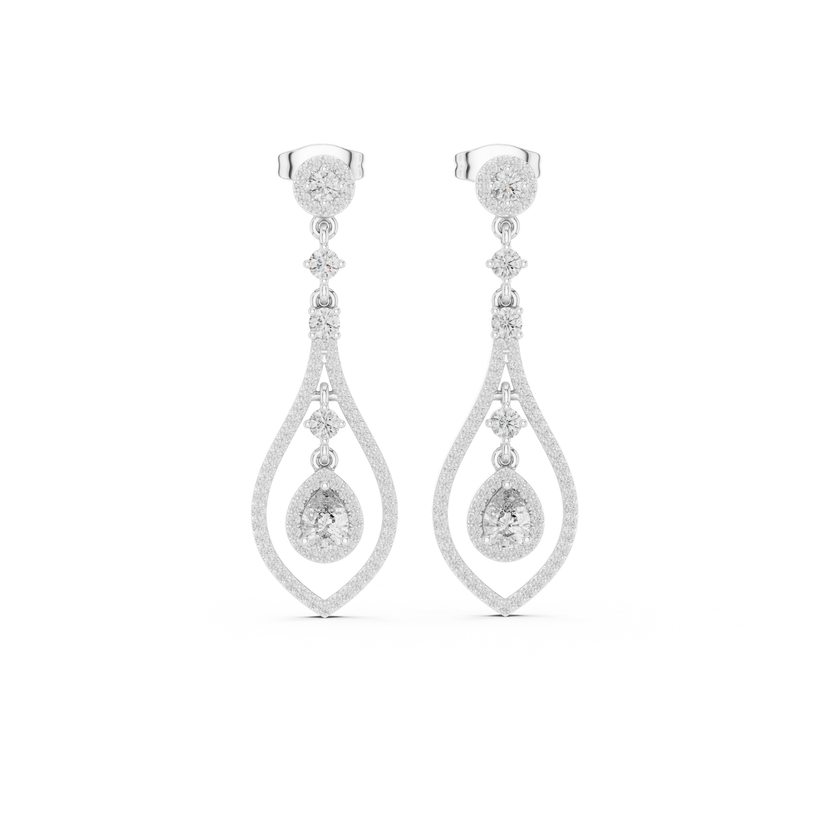 Evelyn Pear Shaped Lab Grown Diamond Long Drop Earrings with Pavé Teardrop Frame