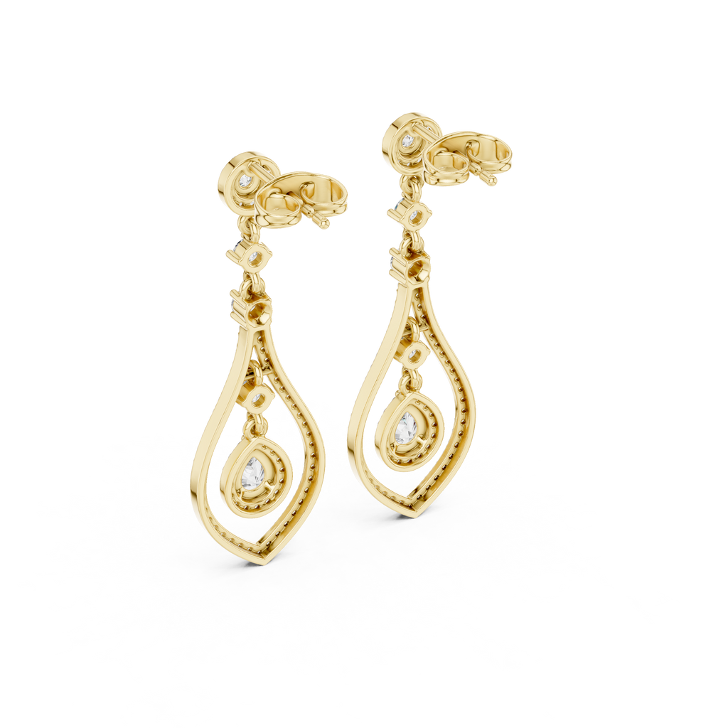 Evelyn Pear Shaped Lab Grown Diamond Long Drop Earrings with Pavé Teardrop Frame