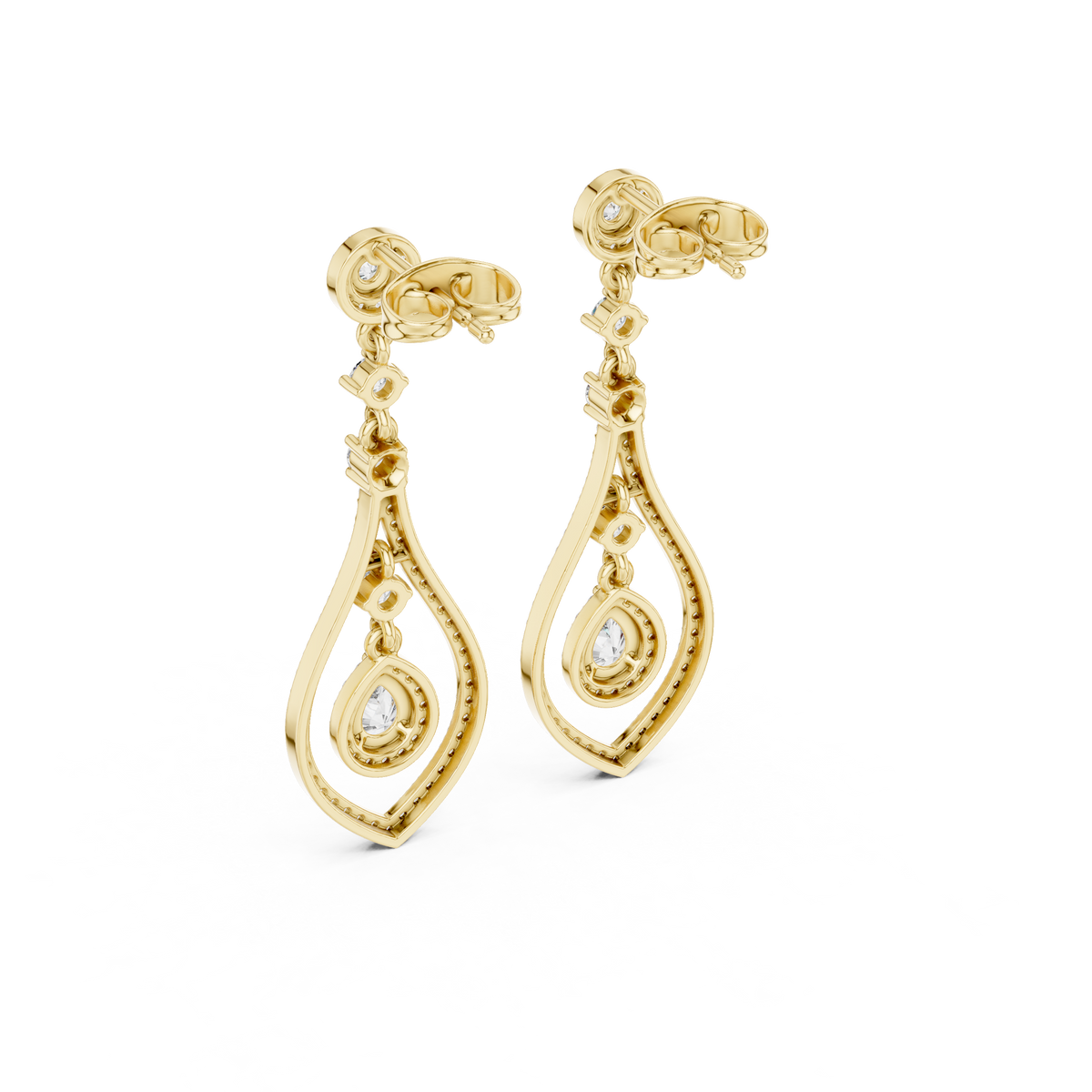 Evelyn Pear Shaped Lab Grown Diamond Long Drop Earrings with Pavé Teardrop Frame