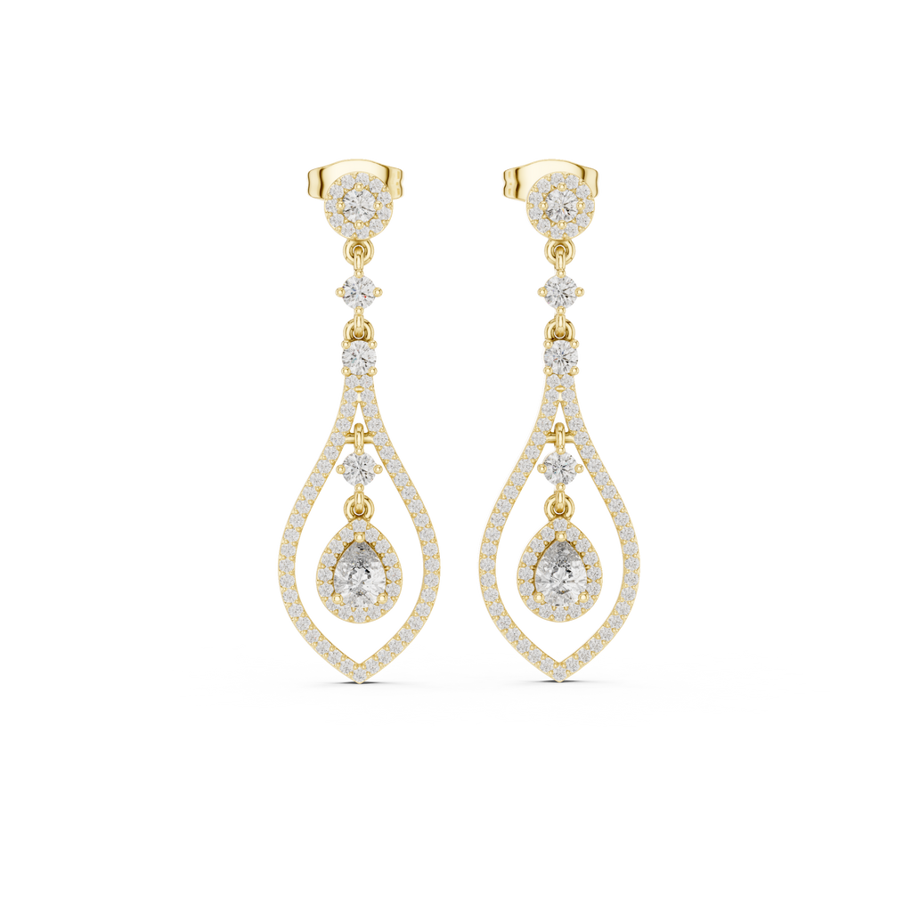 Evelyn Pear Shaped Lab Grown Diamond Long Drop Earrings with Pavé Teardrop Frame