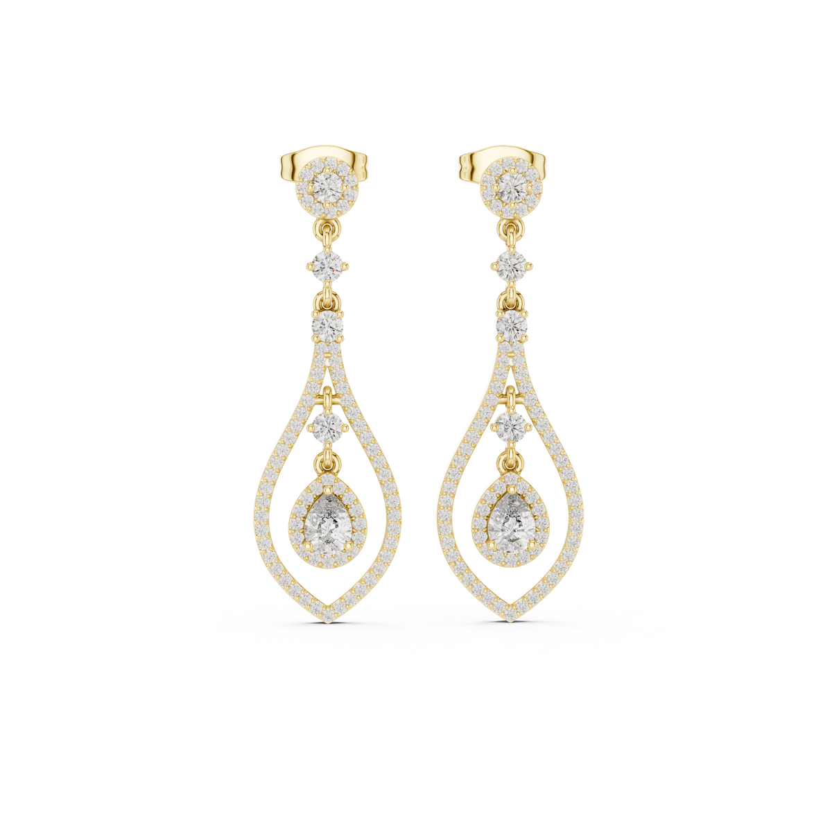 Evelyn Pear Shaped Lab Grown Diamond Long Drop Earrings with Pavé Teardrop Frame