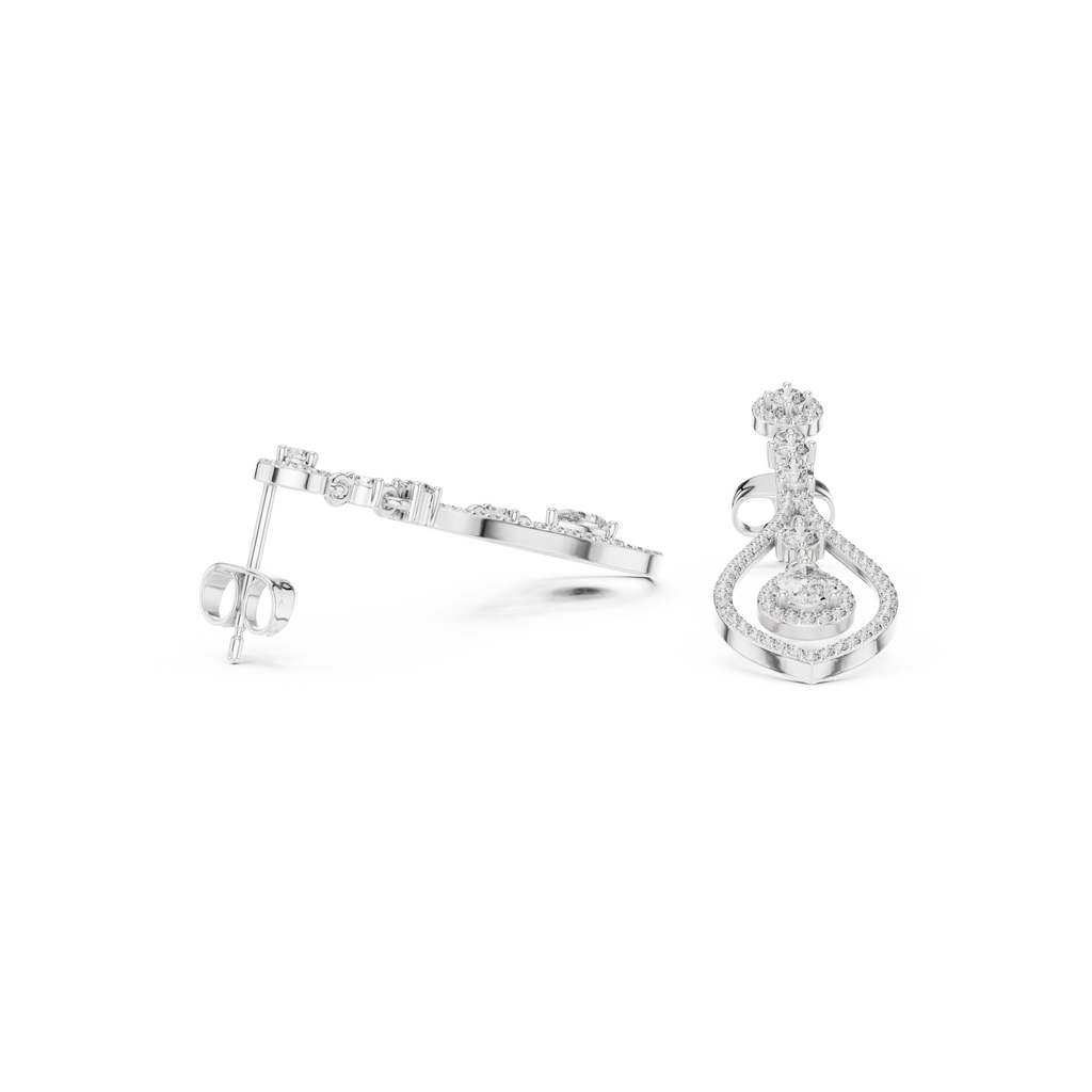 Evelyn Pear Shaped Lab Grown Diamond Long Drop Earrings with Pavé Teardrop Frame